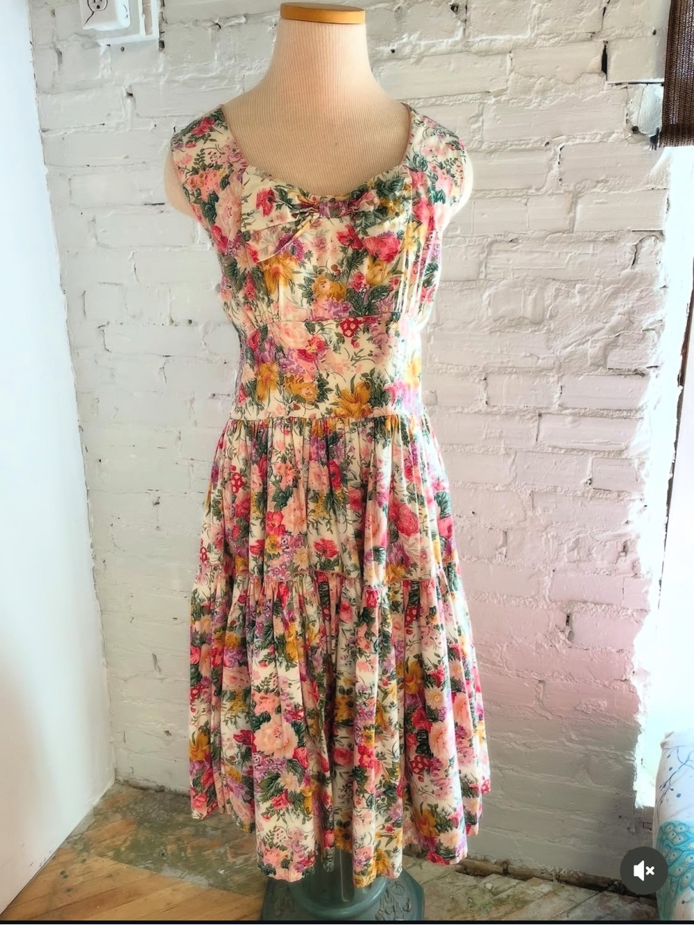 Vintage Floral Tiered Cotton Sundress - Pink & Yellow Bloom
